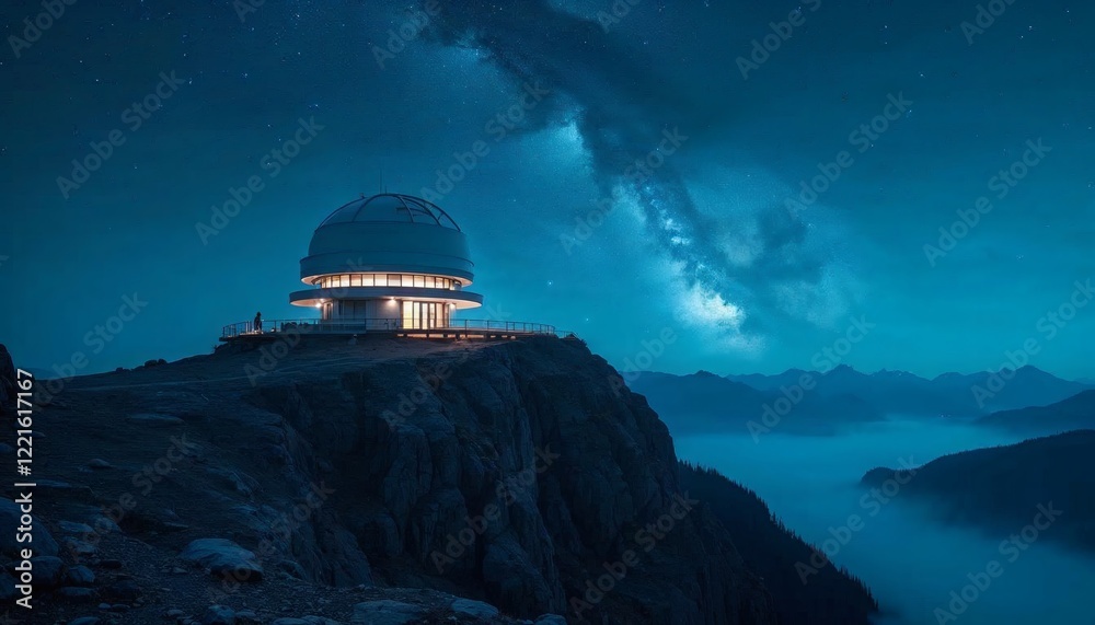Obraz premium Mountaintop Observatory Under Milky Way Galaxy at Night