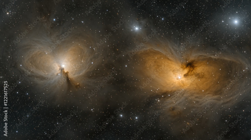 Obraz premium Twin nebulae cosmic dust clouds space exploration astronomy