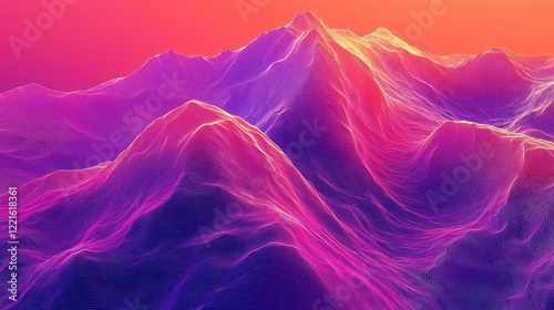Vibrant sunset over surreal purple mountainscape
