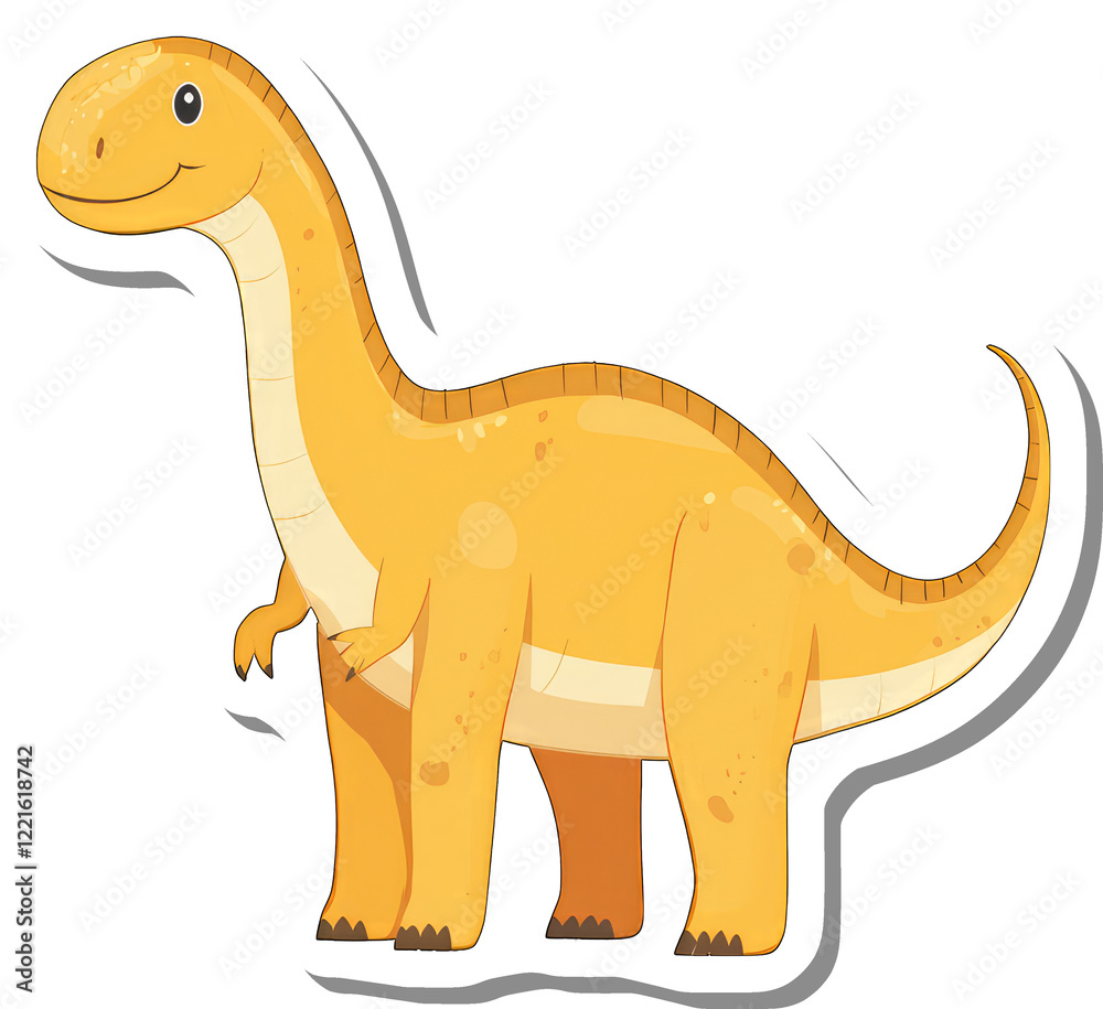 A Cute Yellow Dinosaur Sticker Illustration A Cute Yellow Dinosaur Sticker Illustration