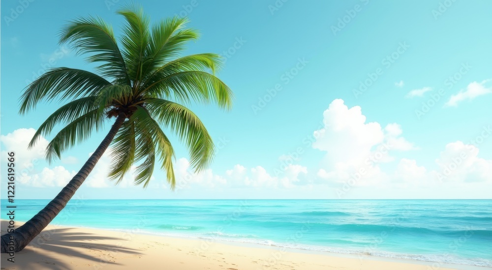 Palm tree on the beach with a blue sky