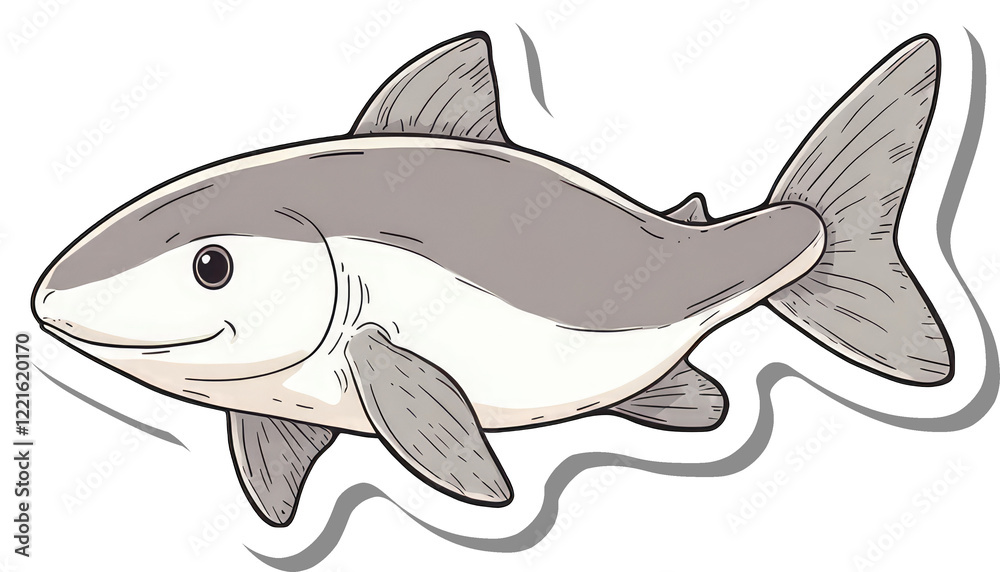 A Cute Cartoon Shark Sticker Design Illustration A Cute Cartoon Shark Sticker Design Illustration