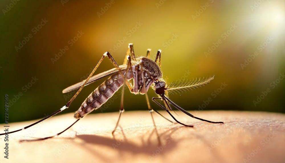Fototapeta premium Close-up of a mosquito feeding on human skin.