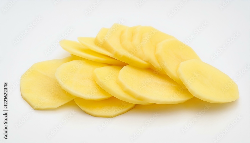 Thinly sliced potatoes ready for cooking. Thinly sliced potatoes ready for cooking.