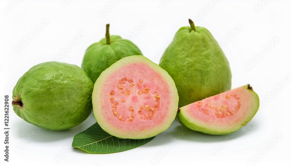 Fresh guavas, a tropical fruit with vibrant pink flesh. Fresh guavas, a tropical fruit with vibrant pink flesh.