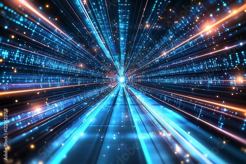 Blue technology background with motion neon light effects, visualized as a sleek vector illustration