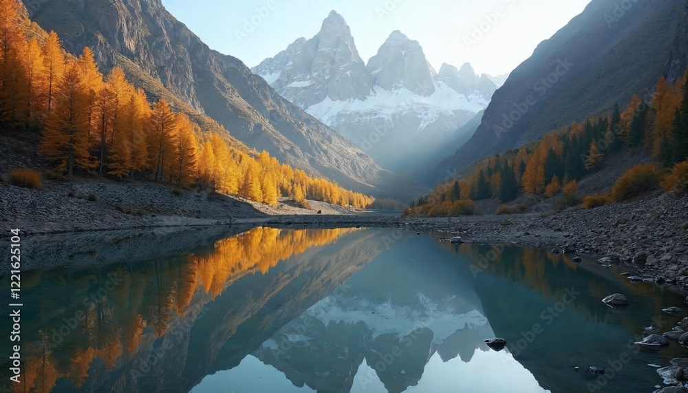 Obraz premium Stunning Mountain Lake Reflection in Autumn Landscape