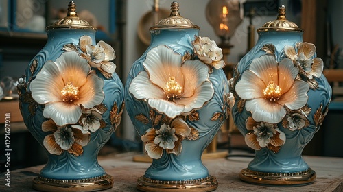Elegant Porcelain Table Lamps with Floral Designs photo