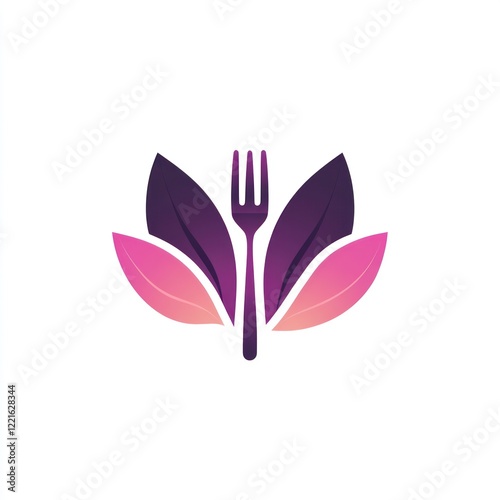 Healthy food logo, leaves and fork, abstract design, for restaurant or menu photo