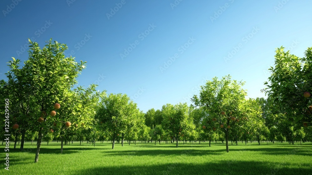 Naklejka premium Sunlit Apple Orchard