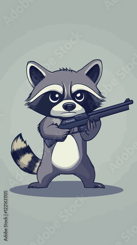 Fierce Cartoon Raccoon Holding Gun Vector for Mascot and Gaming Themes