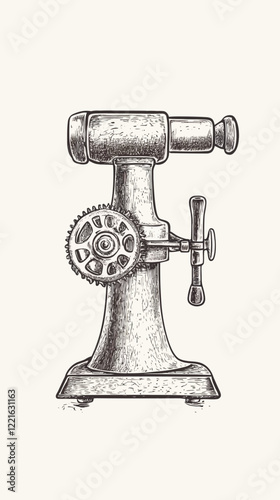 Vintage Manual Mechanical Meat Grinder Engraved Sketch Vector Illustration for Kitchen Retro Collectibles