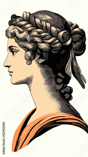 Ancient Greek Woman Profile Portrait in Minimalist SVG Vector Art Style