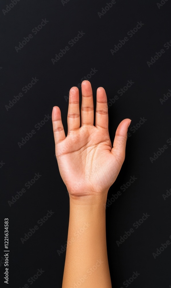 Five Finger Open Hand Gesture Against Dark Background for Expressions of Welcome or Communication Five Finger Open Hand Gesture Against Dark Background for Expressions of Welcome or Communication