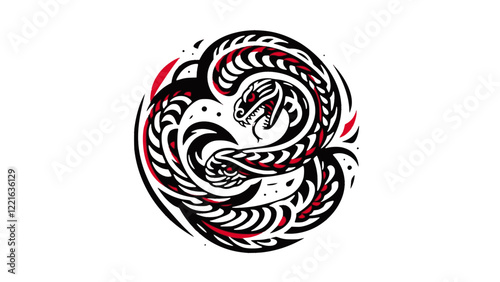 Tribal Snake Illustration on White Background