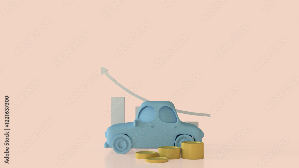 Fototapeta premium The Car and coins for Transport or Business concept 3d Rendering.