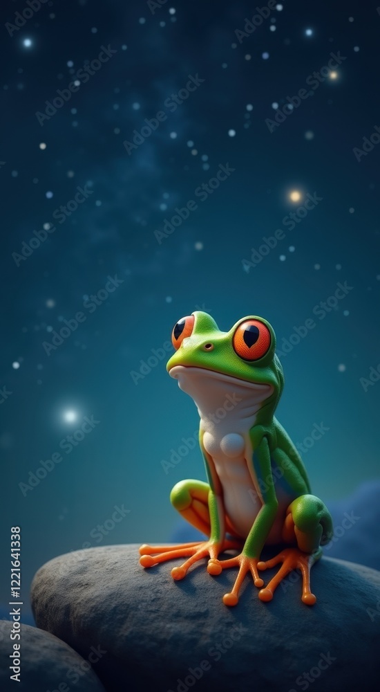 Frog sitting on a rock in the night Frog sitting on a rock in the night