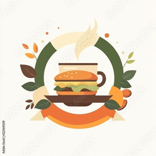 Flat design illustration of coffee and burger photo
