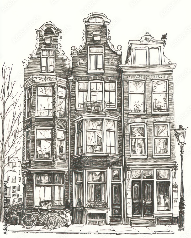 Fototapeta premium Amsterdam Canal Houses Architectural Sketch