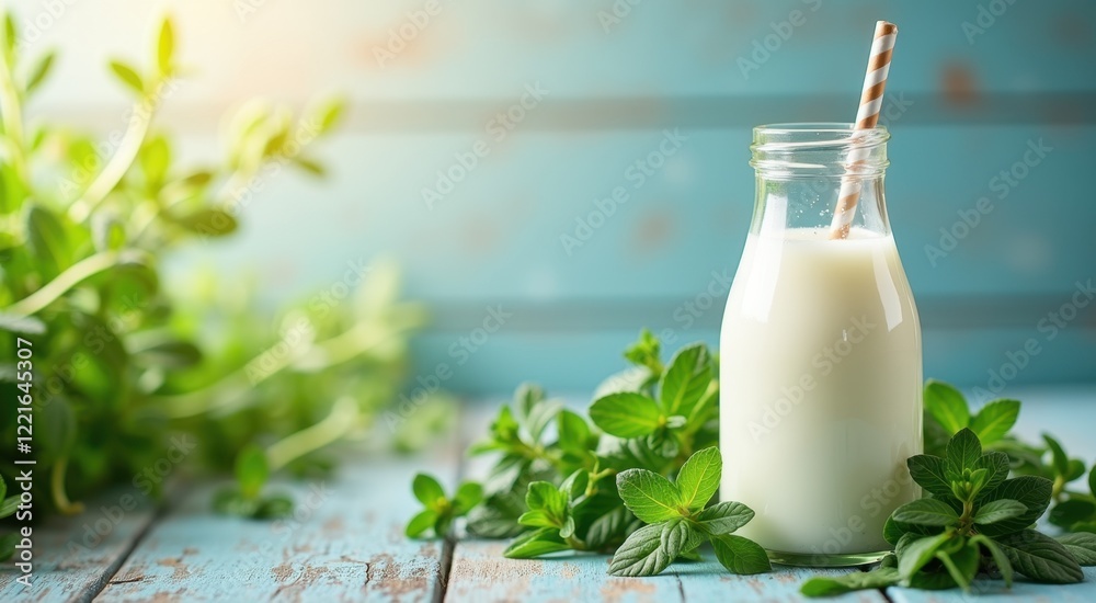 Glass of milk with a straw and a straw in it Glass of milk with a straw and a straw in it