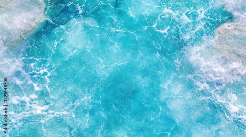 Obraz premium Turquoise ocean waves crashing on rocks - aerial view of vibrant aquatic texture and natural beauty