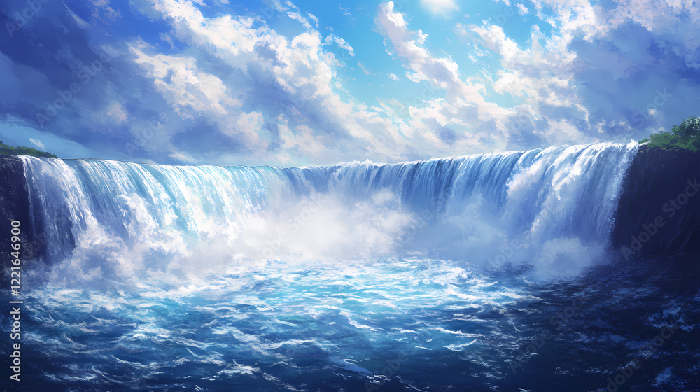Falls from the top. Ocean Falls. Illustration Falls from the top. Ocean Falls. Illustration