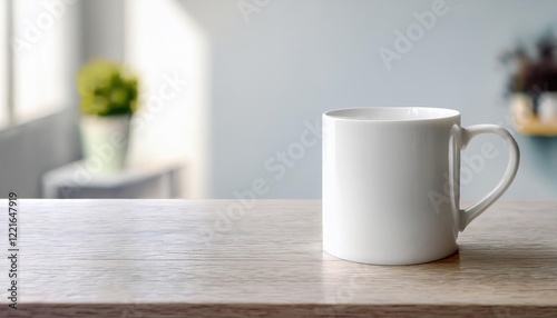 Wallpaper Mural White Coffee Cup on a Wooden Table in a Bright, Cozy Room With Soft Sunlight Torontodigital.ca