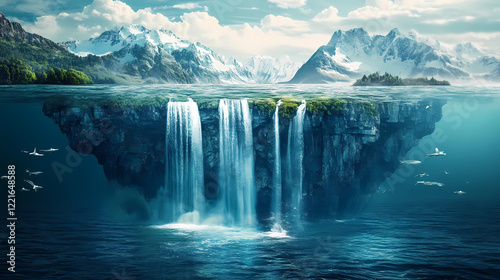 World in the ocean. Ocean Falls. Illustration