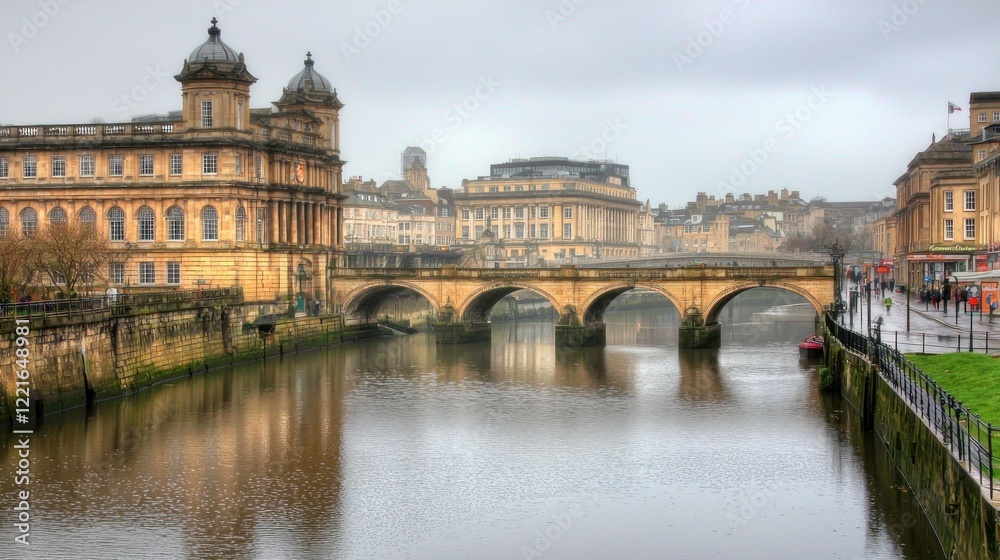 Stone bridge, river, city, overcast, reflection, travel, architecture, England, tourism, cityscape Stone bridge, river, city, overcast, reflection, travel, architecture, England, tourism, cityscape