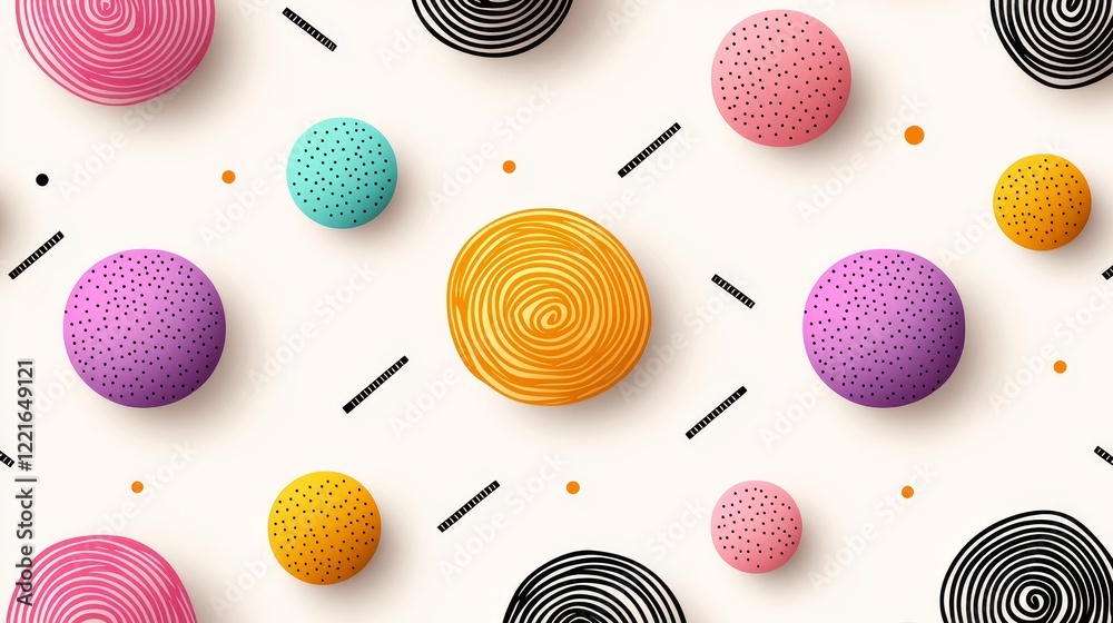 Fototapeta premium Layered abstract doodle shapes in neon and pastel tones, a whimsical and modern seamless pattern for commercial and artistic projects