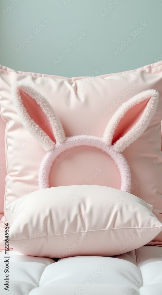 Pink pillow with a bunny ears on it Pink pillow with a bunny ears on it