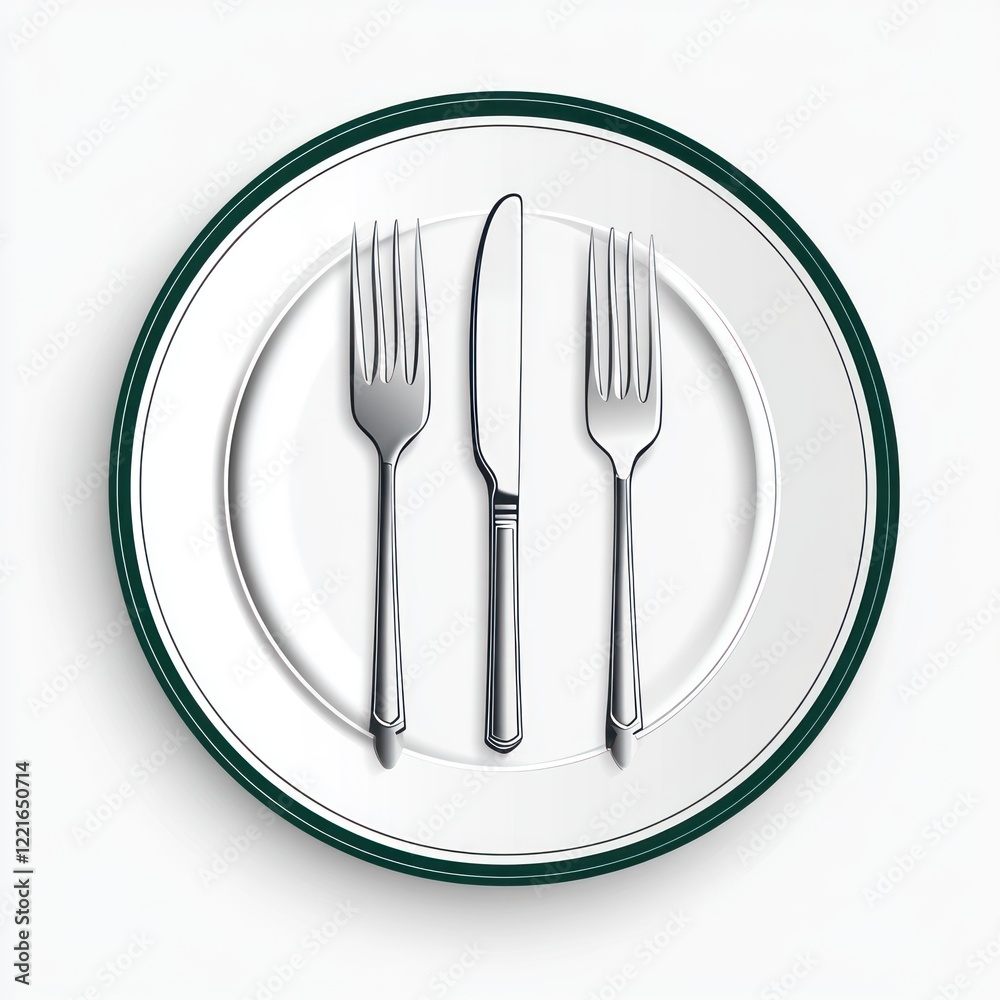 Empty plate with cutlery, top view, illustration for menu design or food blog Empty plate with cutlery, top view, illustration for menu design or food blog