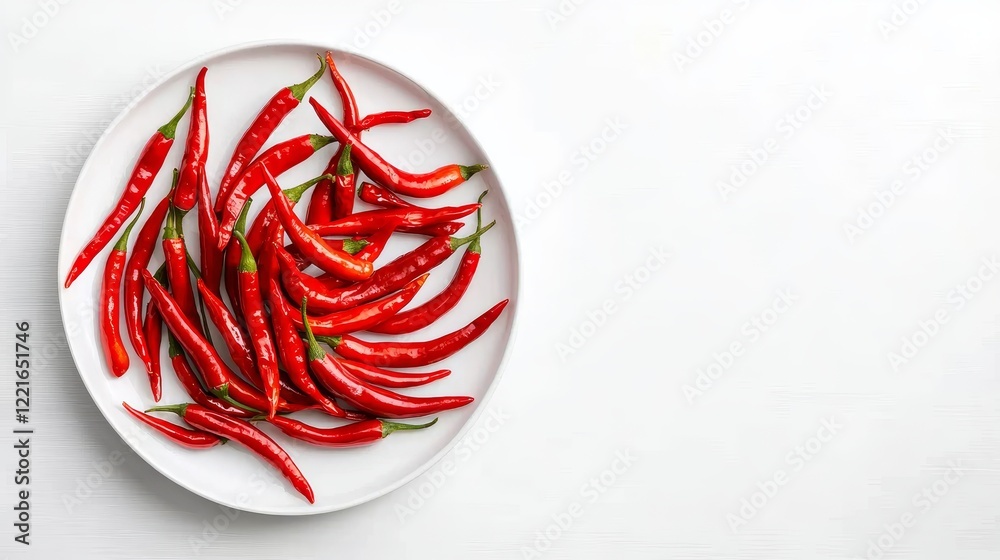 Pickled chili peppers arranged in a circular pattern on a pristine white plate, shot in soft natural lighting for an artistic food presentation Pickled chili peppers arranged in a circular pattern on a pristine white plate, shot in soft natural lighting for an artistic food presentation