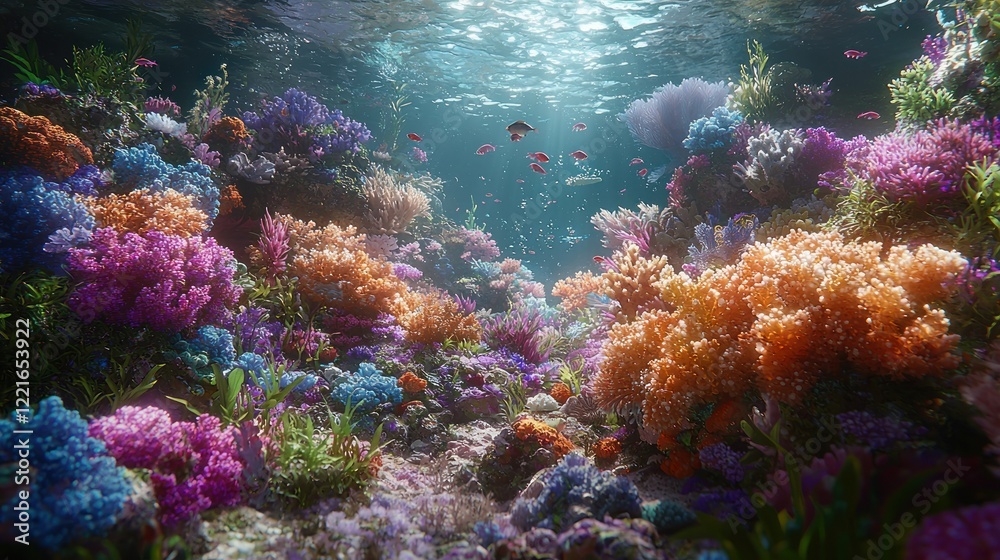 Fototapeta premium Vibrant Underwater Coral Reef Paradise: A Symphony of Colors and Life