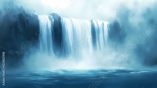 Blurred waterfall background with mist and spray. Ocean Falls. Illustration