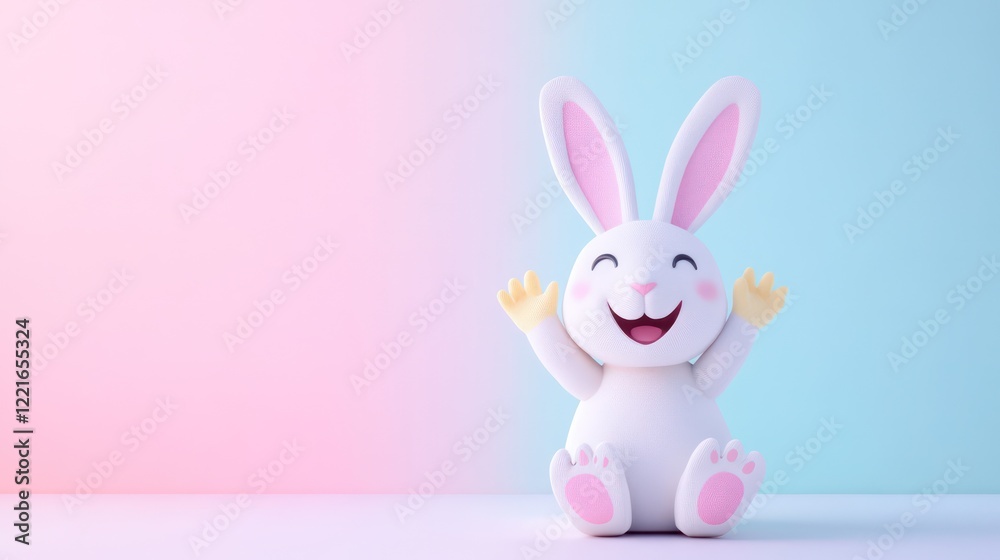 An adorable animated-style bunny smiling with paws up, set against a cheerful pastel background An adorable animated-style bunny smiling with paws up, set against a cheerful pastel background