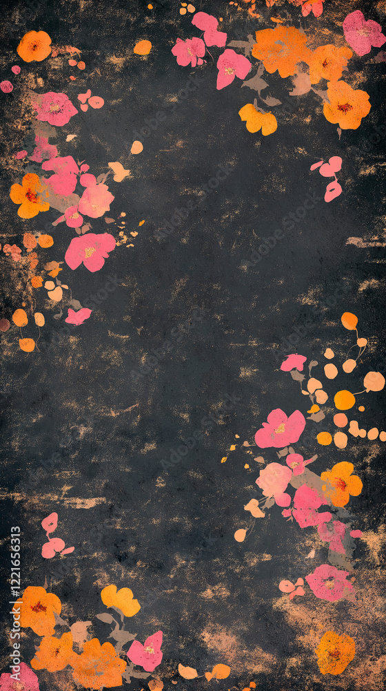 Vertical background of colorful flowers with text space