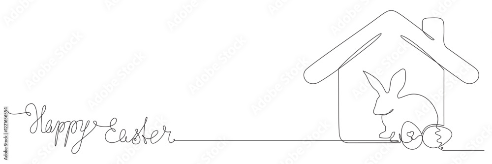 Happy Easter. continuous line rabbit and eggs vector illustration 3 Happy Easter. continuous line rabbit and eggs vector illustration 3