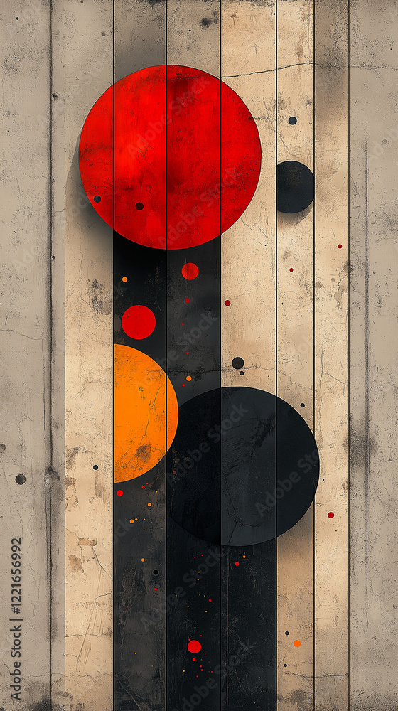 Circular shapes and straight lines vertical