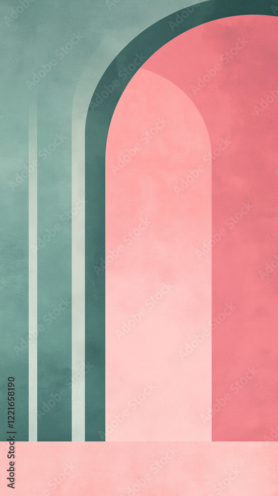 Arch shapes in pink and green with text space
