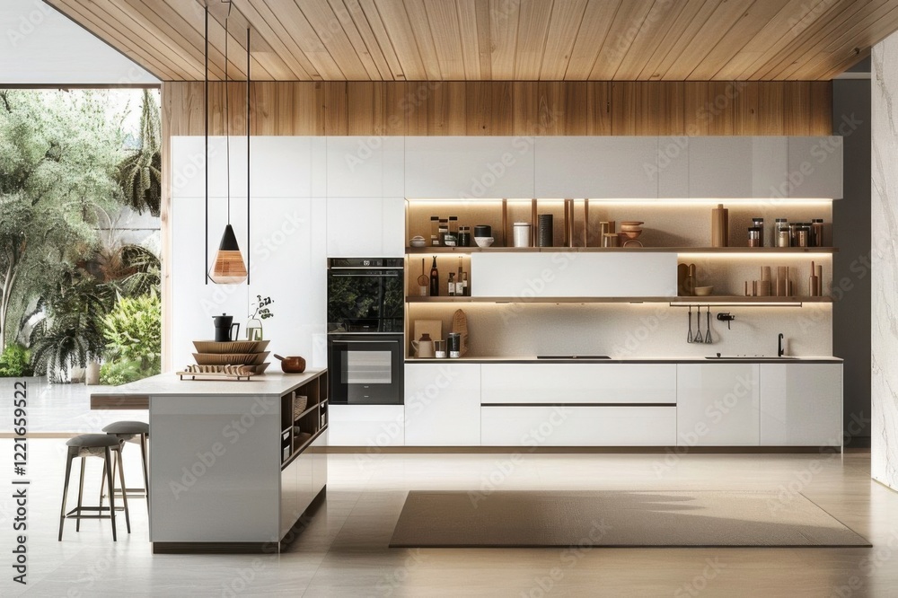 Fototapeta premium Detailed view of a minimalist kitchen with modern appliances