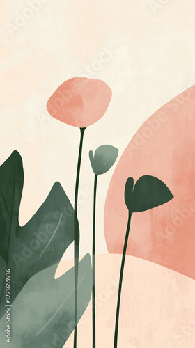 Obraz na płótnie Stylized flowers and leaves in pale pink and green vertical w salonie