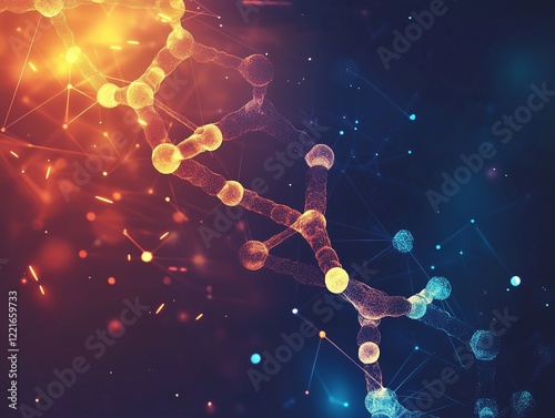 Abstract Science atoms and molecules. View of Human Genome Structure on Dark Background