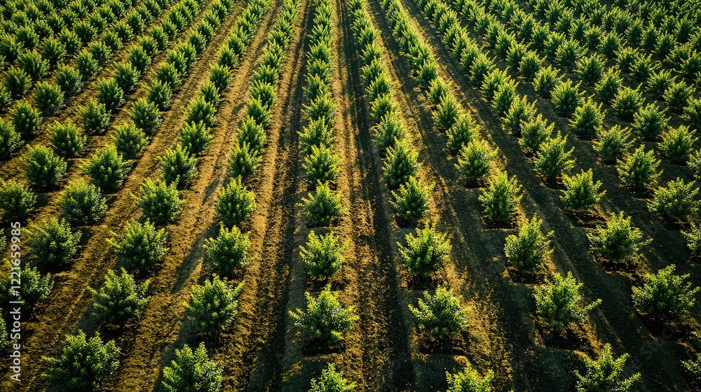 New tree saplings in neat rows, prepared for planting New tree saplings in neat rows, prepared for planting