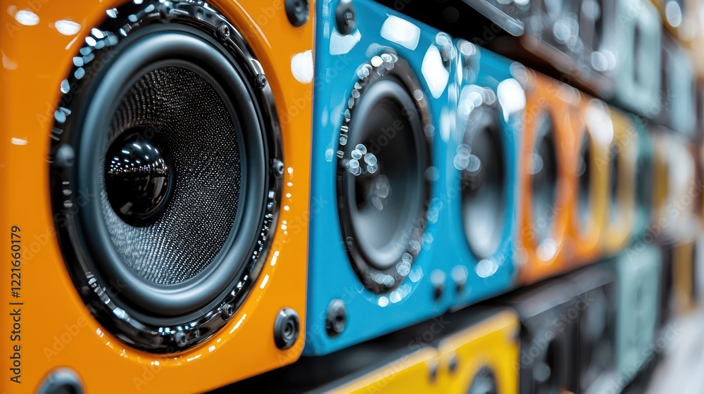 Fototapeta premium A colorful array of speakers arranged in a modern display.