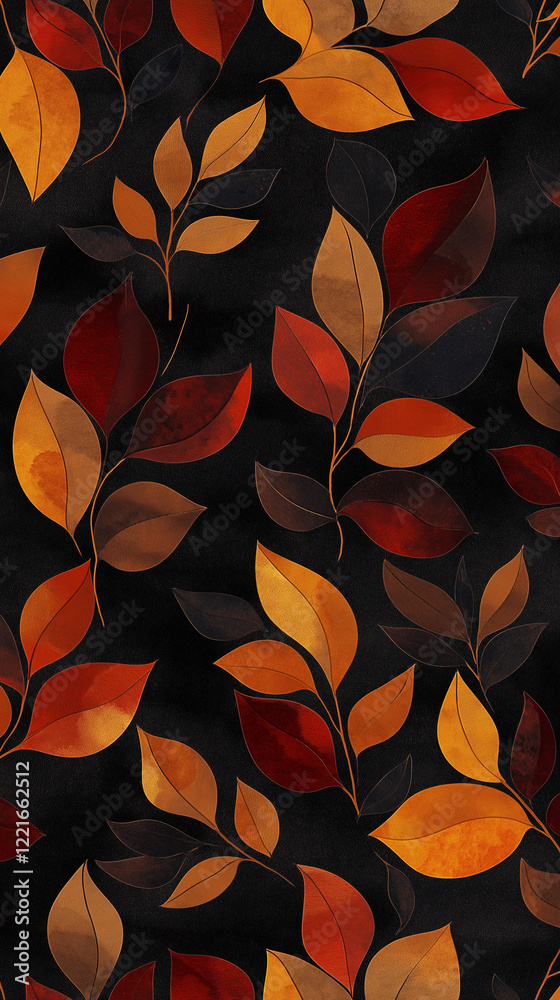 Background of leaves in warm autumn colors vertical