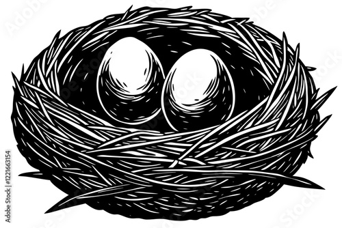 Nest with eggs isolated on a white background