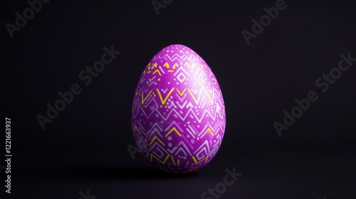 Purple egg with geometric patterns against black background photo