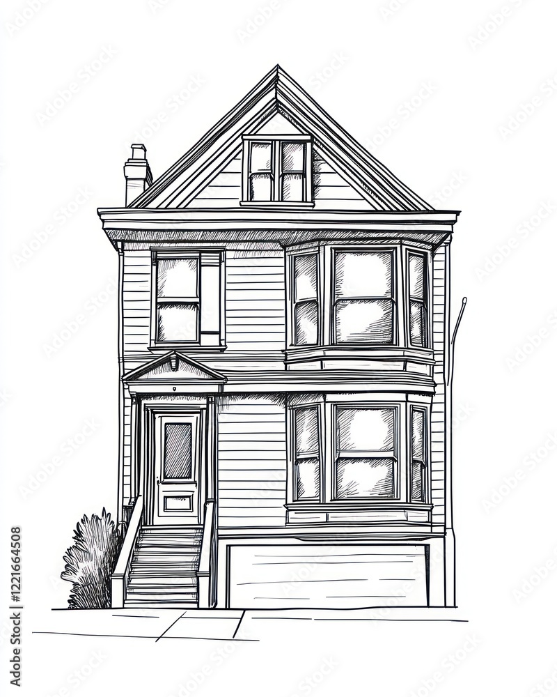 Victorian Style House Architectural Line Drawing Victorian Style House Architectural Line Drawing