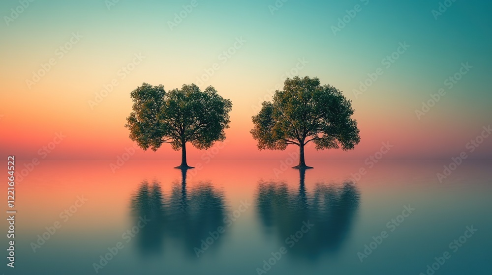 Obraz premium Regrowth of new trees in a serene sunset setting